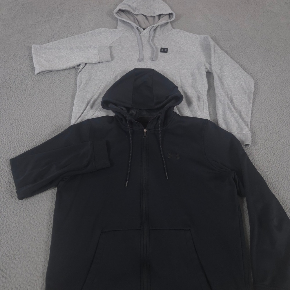 LOT OF 2 Under Armour Hoodie Men Large Multi Rival Fleece Pullover Full Zip Logo
